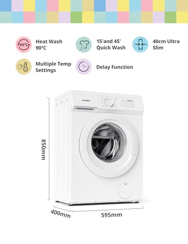 COMFEE' Freestanding Washing Machine,6KG Load,Heat Wash 90℃,Quick Wash,15 Washing Programs,White-CFE10EW60/W