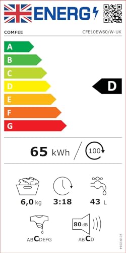 COMFEE' Freestanding Washing Machine,6KG Load,Heat Wash 90℃,Quick Wash,15 Washing Programs,White-CFE10EW60/W