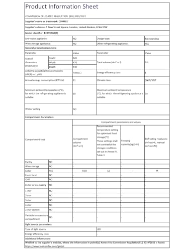 COMFEE' RCZ99BG2(E) Under Counter Beer & Drinks Fridge-93L Capacity,Holds up to 115 Cans