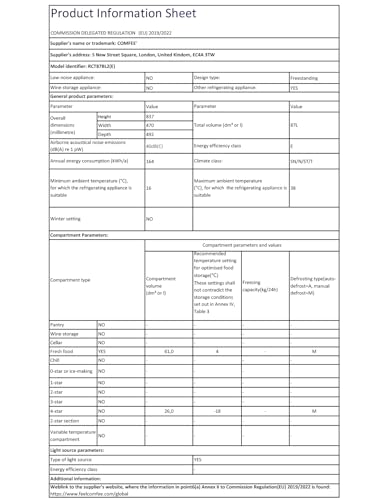 COMFEE' RCT87BL2(E) Under Counter Fridge Freezer, 87L Double Door Small Fridge Freezer with Light