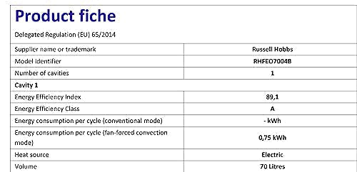 Russell Hobbs 70L, 60cm Wide, Single Electric Built-in Fan Oven and Grill in Black, 5 Oven Functions