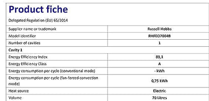 Russell Hobbs 70L, 60cm Wide, Single Electric Built-in Fan Oven and Grill in Black, 5 Oven Functions
