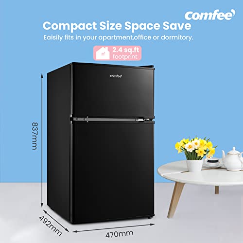 COMFEE' RCT87BL2(E) Under Counter Fridge Freezer, 87L Double Door Small Fridge Freezer with Light