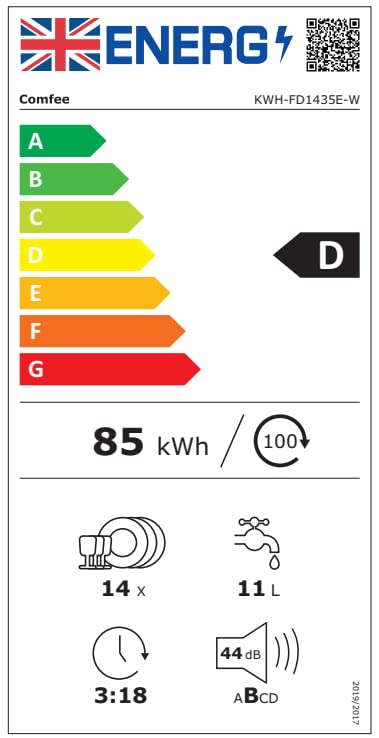 COMFEE' Freestanding Dishwasher FD1435E-W with 14 place settings, Full Size, 44dB, Wide LED Display