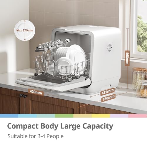 COMFEE' Table Top Dishwasher 7+3 Programs Mini Tabletop Dishwasher No Plumbing, 6L Built-in Water Tank