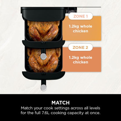 Ninja Double Stack Air Fryer, Vertical Dual Drawer Air Fryer with 4 cooking levels, 2 Drawers and 2 Racks