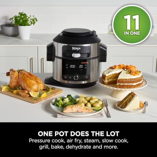 Ninja Foodi 11-in-1 SmartLid Multi-Cooker, 6L, Electric Pressure Cooker & Air Fryer, Layer Mains & Sides with Reversible Rack