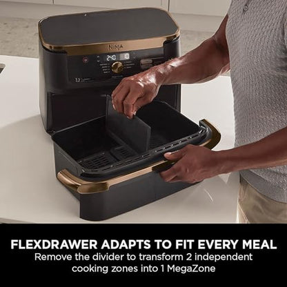 Ninja Foodi FlexDrawer Air Fryer, Dual Zone with Removable Divider, Large 10.4L Drawer, 7-in-1