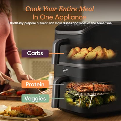 COSORI TurboTower Dual Air Fryer, 10.8L Space-Saving Stacked Design, 3-Layer Cooking