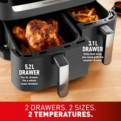 Tefal Easy Fry Dual Zone Digital air fryer, 2 Drawers, 8.3L, 8in1, Uses No Oil, Air Fry, Extra Crisp