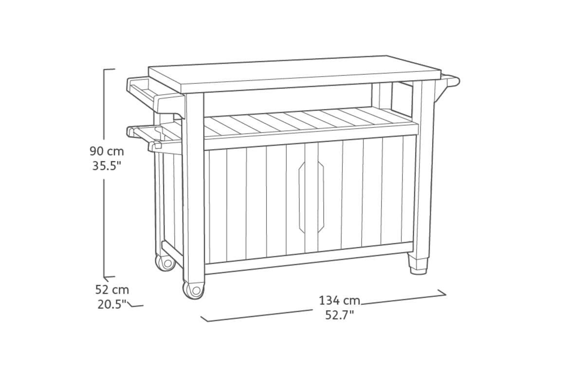 Keter Unity XL BBQ Side Table, Dimensions 134 x 51.7 x 89.6 cm, Grey, Weatherproof