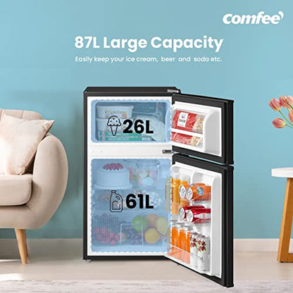 COMFEE' RCT87BL2(E) Under Counter Fridge Freezer, 87L Double Door Small Fridge Freezer with Light