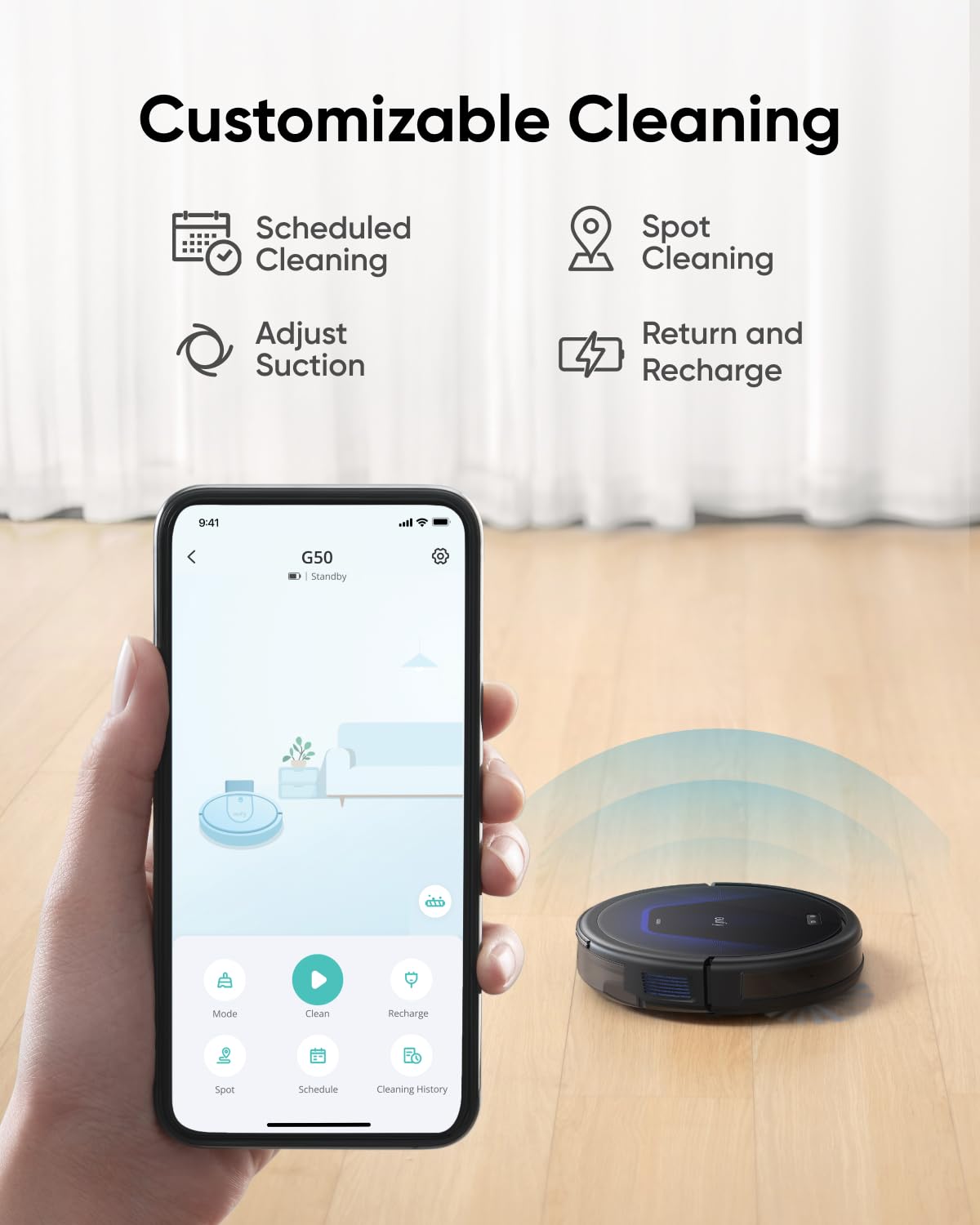 eufy G50 Robot Vacuum Cleaner with 4,000 Pa Strong Suction, Pro-Detangle Comb, Roller Brush
