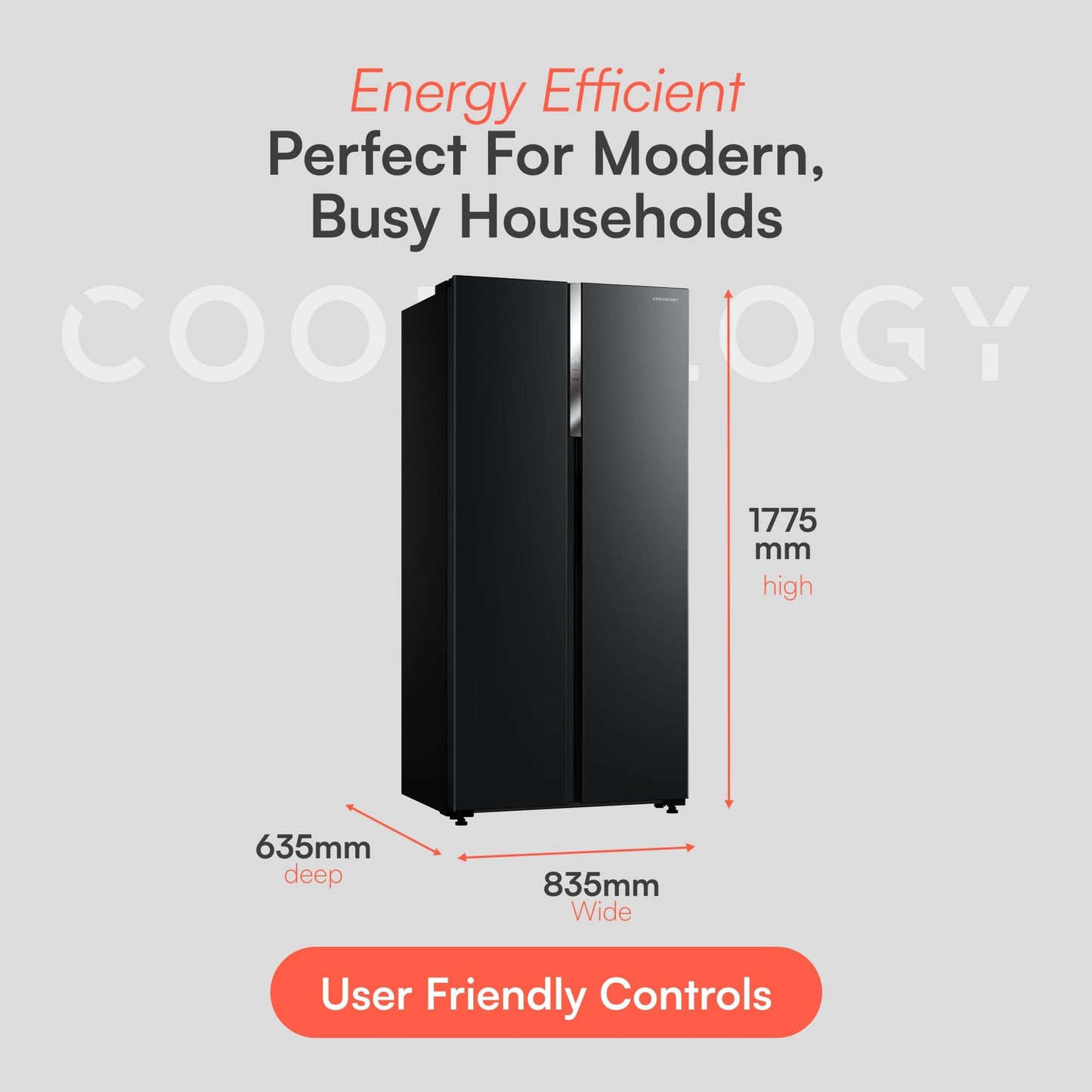 Cookology CSBS460BK 177.5cm Freestanding American Side-by-Side Fridge Freezer in Black