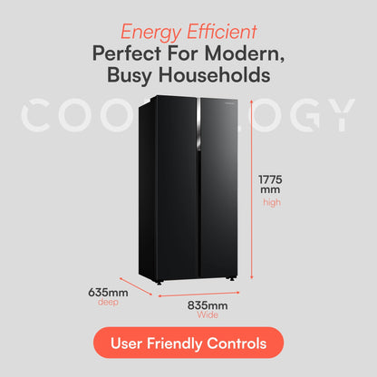 Cookology CSBS460BK 177.5cm Freestanding American Side-by-Side Fridge Freezer in Black