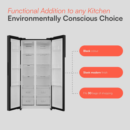 Cookology CSBS460BK 177.5cm Freestanding American Side-by-Side Fridge Freezer in Black