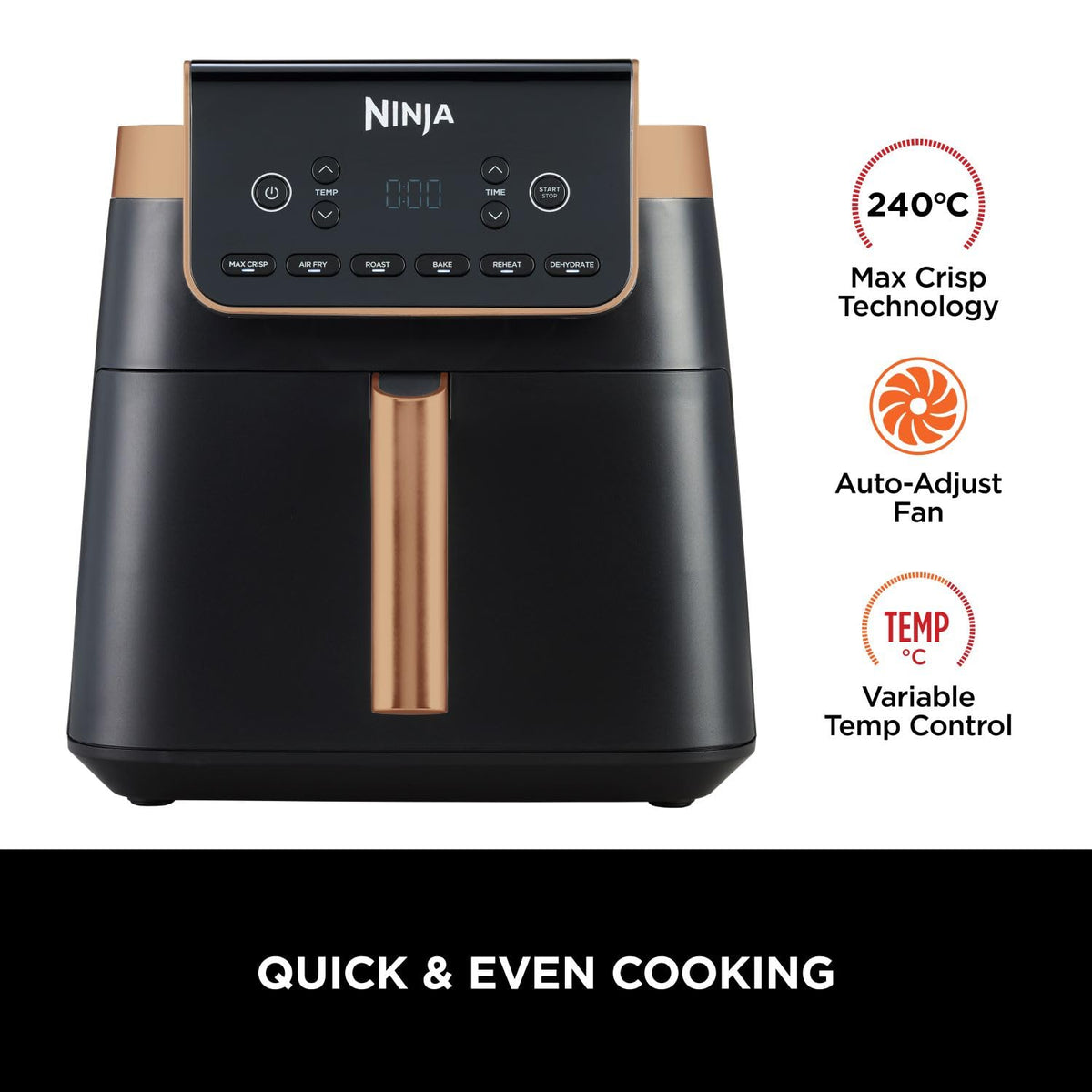 Ninja Air Fryer MAX PRO, 6.2L, Uses No Oil, Large Square Single Drawer, Roast, Bake, Air Fry