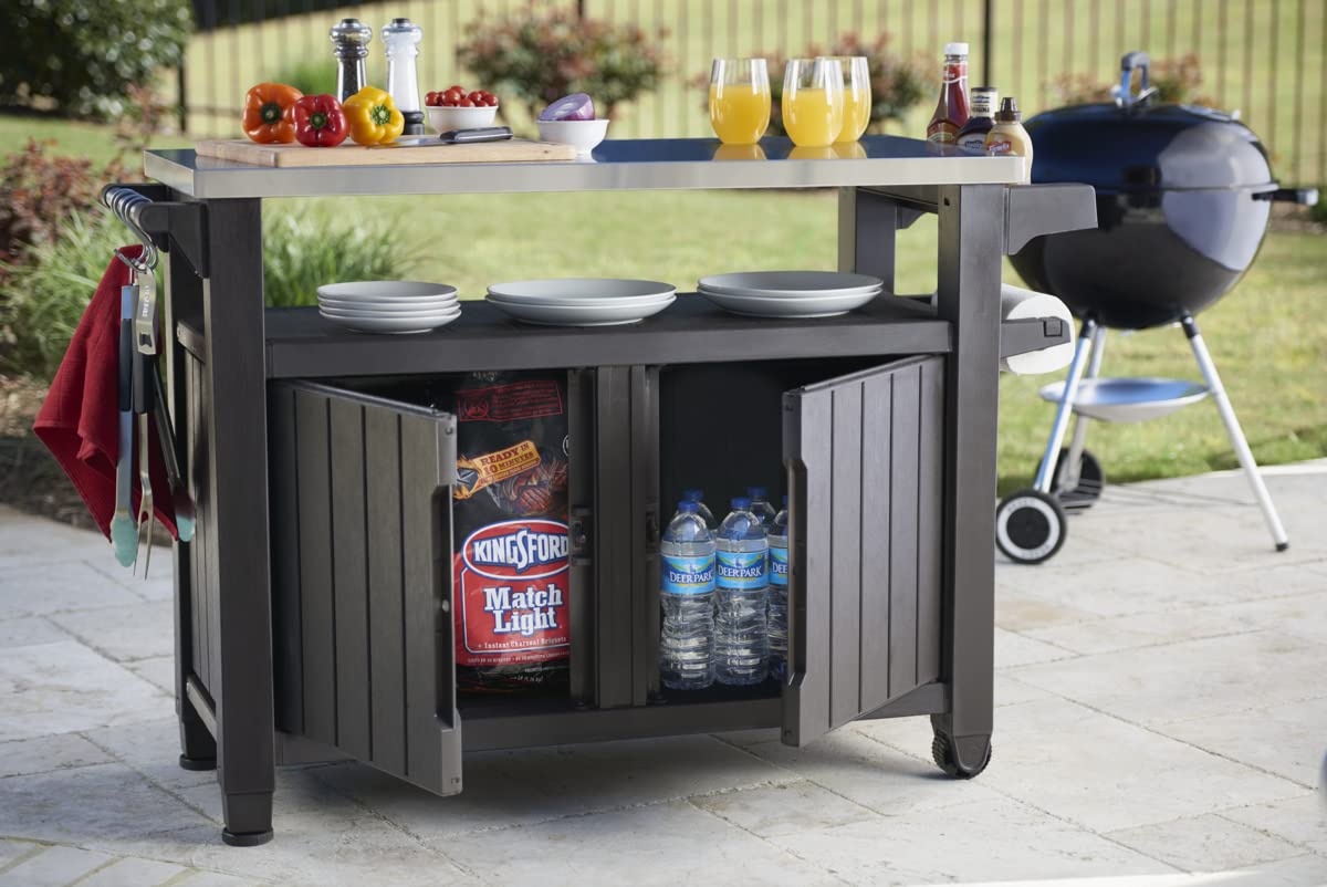 Keter Unity XL BBQ Side Table, Dimensions 134 x 51.7 x 89.6 cm, Grey, Weatherproof
