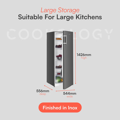 Cookology CTFR240IX Tall Freestanding Larder Fridge 240 Litre, 143cm High and 55cm