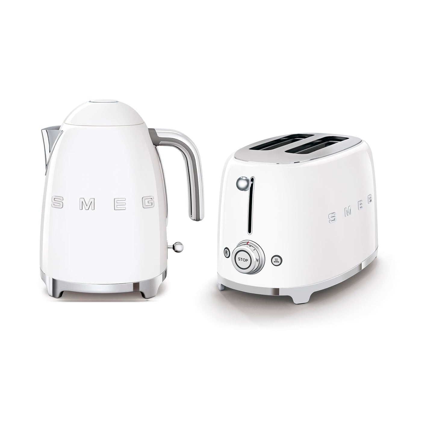 Smeg KLF03WHUK 1.7Ltr - 3kw Kettle and TSF01WHUK 2 Slice Toaster Set in White