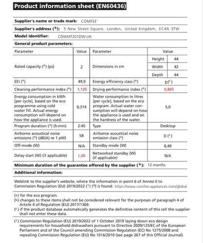 COMFEE' Table Top Dishwasher, Mini Countertop Dishwasher with 6+3 Programs, Steam Wash