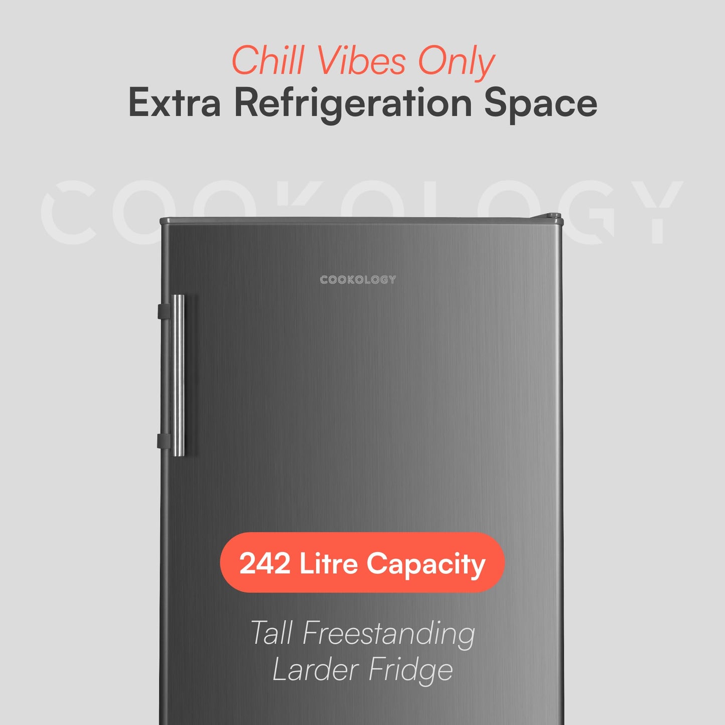 Cookology CTFR240IX Tall Freestanding Larder Fridge 240 Litre, 143cm High and 55cm