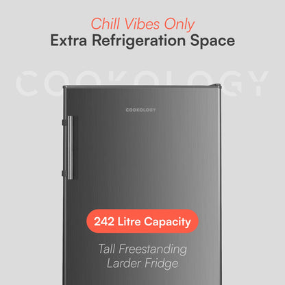 Cookology CTFR240IX Tall Freestanding Larder Fridge 240 Litre, 143cm High and 55cm
