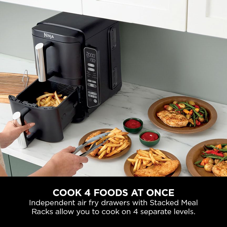 Ninja Double Stack Air Fryer, Vertical Dual Drawer Air Fryer with 4 cooking levels, 2 Drawers and 2 Racks