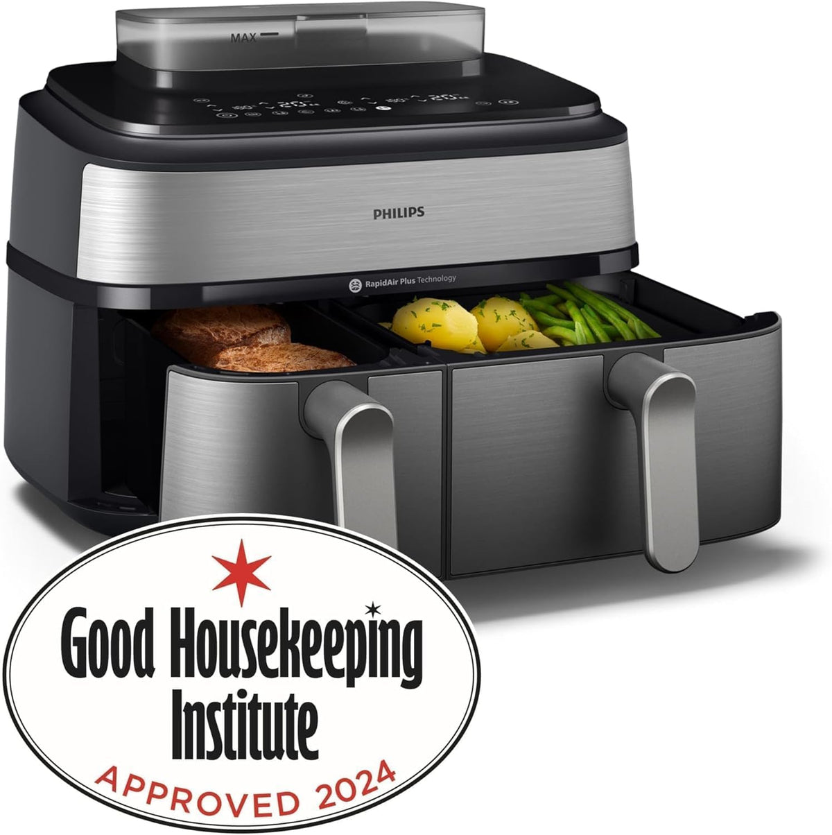 Philips Air Fryer 5000 Series Dual Basket with Steam – 9L Capacity, RapidAir Plus Technology