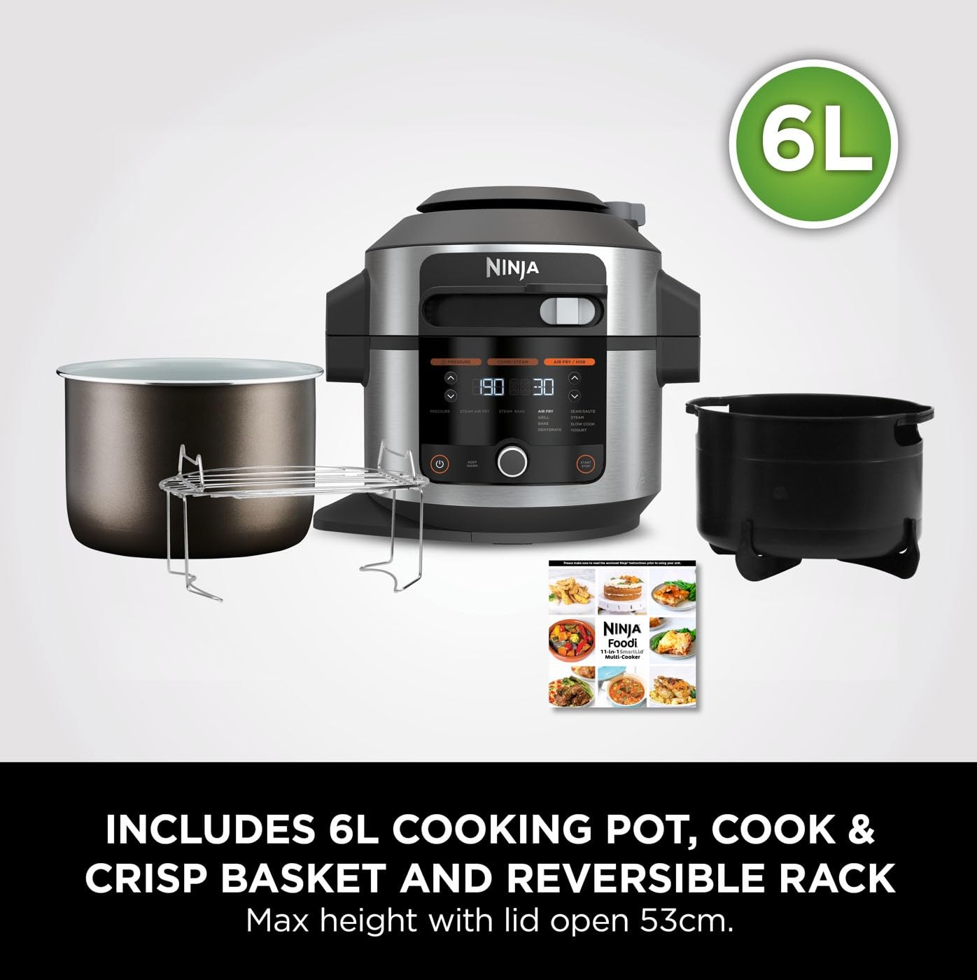 Ninja Foodi 11-in-1 SmartLid Multi-Cooker, 6L, Electric Pressure Cooker & Air Fryer, Layer Mains & Sides with Reversible Rack