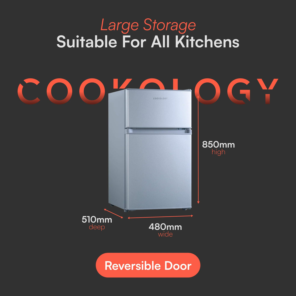 Cookology UCFF87SL 47cm Freestanding under counter Small Fridge Freezer in Silver