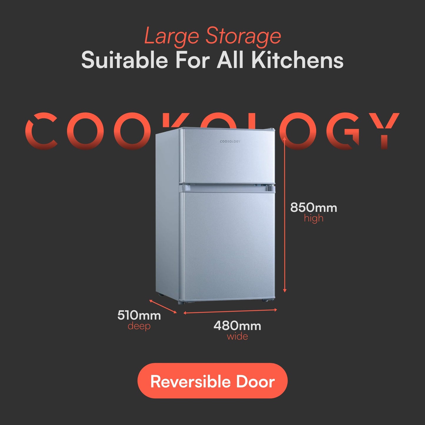 Cookology UCFF87SL 47cm Freestanding under counter Small Fridge Freezer in Silver