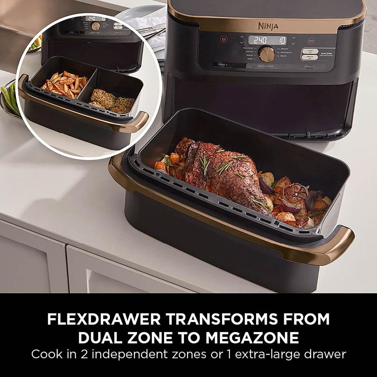 Ninja Foodi FlexDrawer Air Fryer, Dual Zone with Removable Divider, Large 10.4L Drawer, 7-in-1
