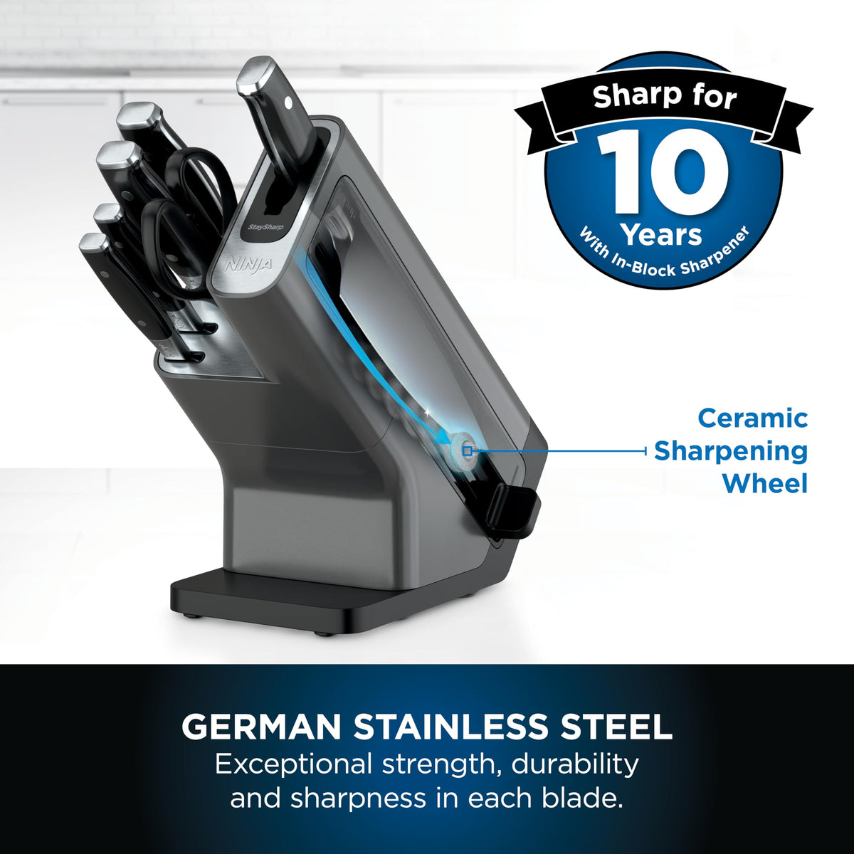 Ninja Foodi StaySharp Knife Block with Integrated Sharpener; 5 Knives and Scissors (1 pair), Sharp 6-Piece Knife Set