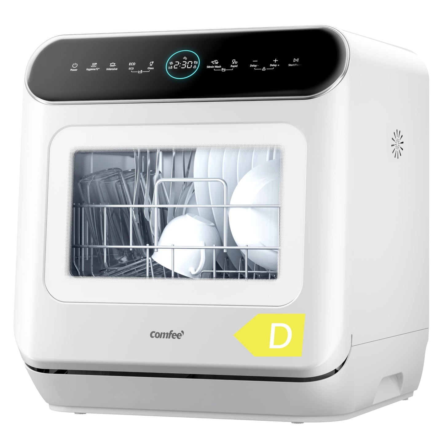 COMFEE' Table Top Dishwasher 7+3 Programs Mini Tabletop Dishwasher No Plumbing, 6L Built-in Water Tank