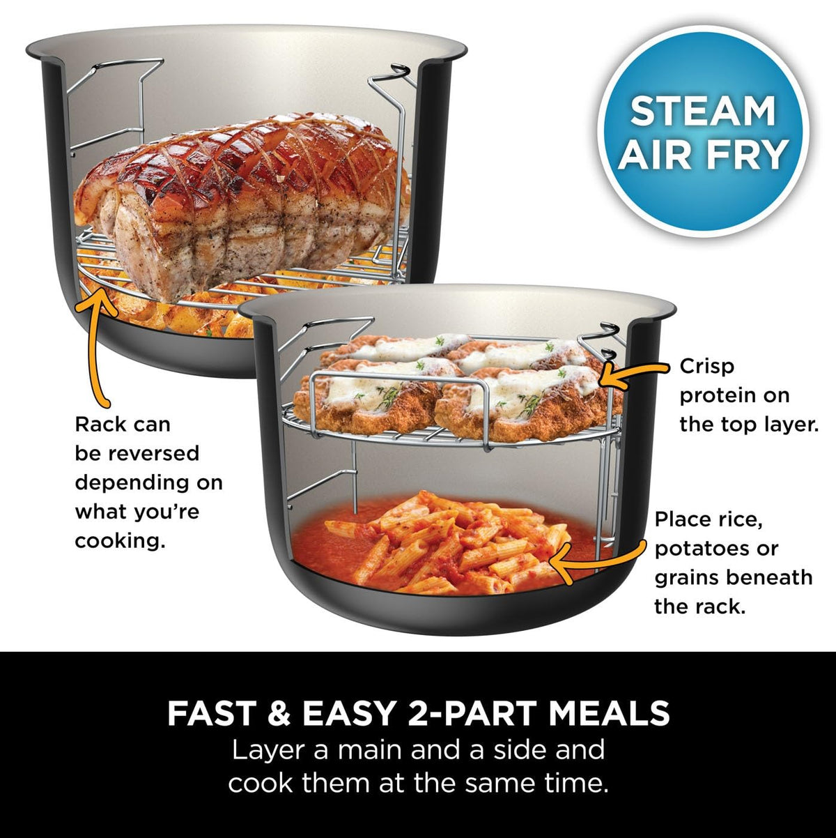 Ninja Foodi 11-in-1 SmartLid Multi-Cooker, 6L, Electric Pressure Cooker & Air Fryer, Layer Mains & Sides with Reversible Rack