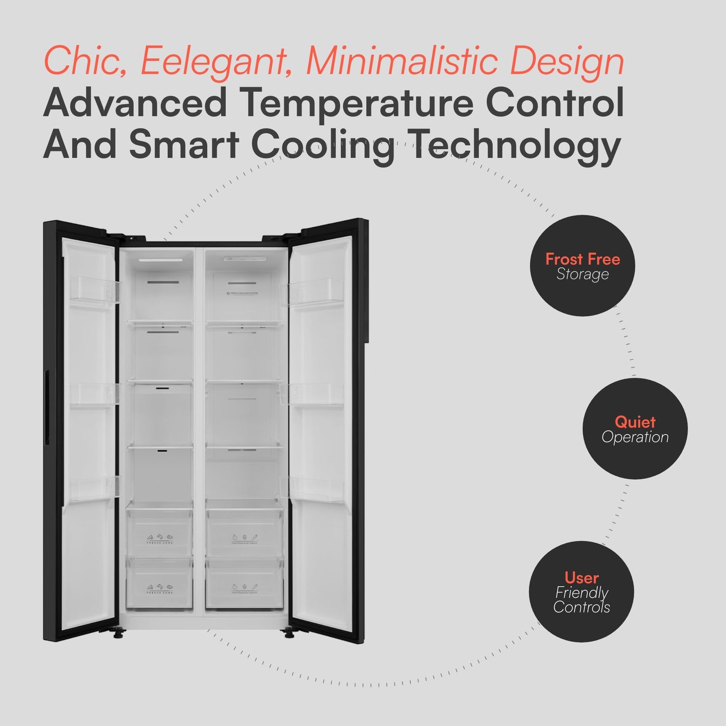 Cookology CSBS460BK 177.5cm Freestanding American Side-by-Side Fridge Freezer in Black