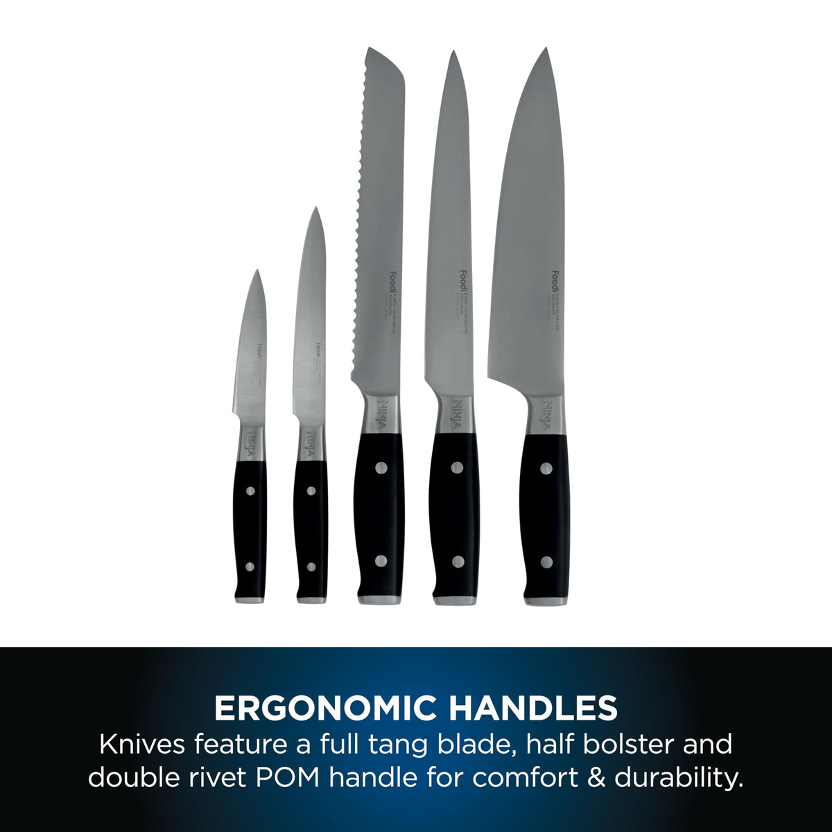 Ninja Foodi StaySharp Knife Block with Integrated Sharpener, 5-Piece Knife Set includes Chef