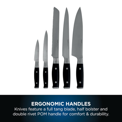 Ninja Foodi StaySharp Knife Block with Integrated Sharpener, 5-Piece Knife Set includes Chef