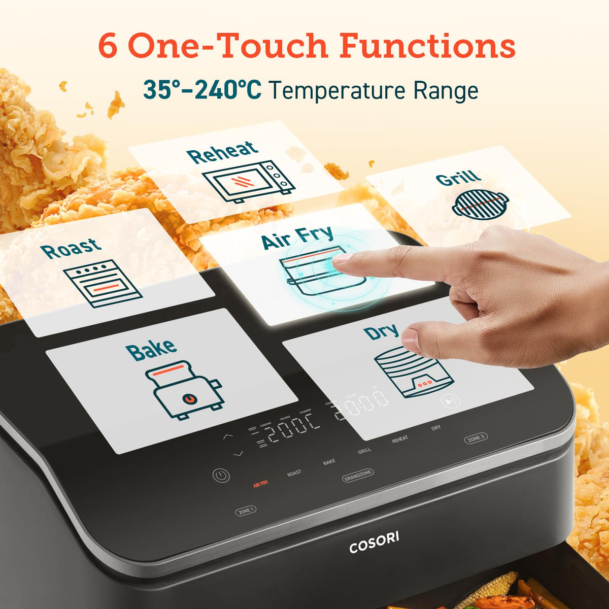 COSORI Dual Air Fryer TwinFry, 10L Flexible Capacity, Single & Double Zone Convertible, 4 Fast Heaters