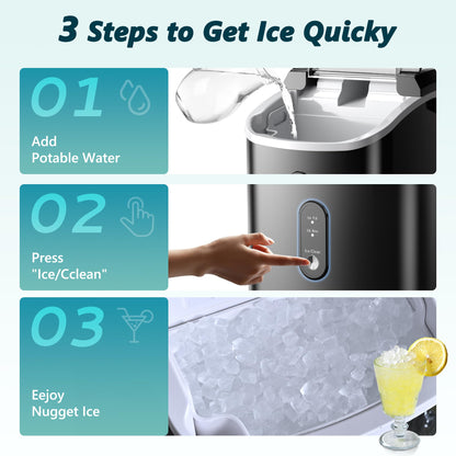 EUHOMY Nugget Ice Maker, Chewable Pellet Ice Machine with Handle, Ready in 6 Mins, 15.5kg/24H