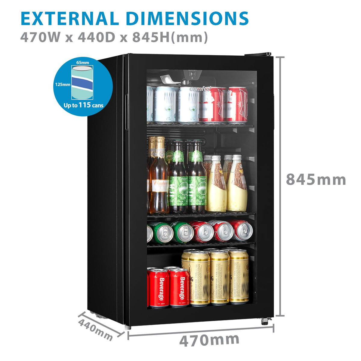 COMFEE' RCZ99BG2(E) Under Counter Beer & Drinks Fridge-93L Capacity,Holds up to 115 Cans