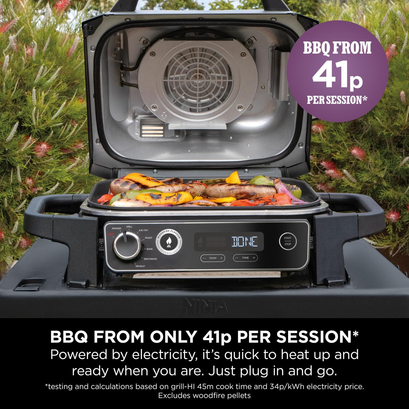 Ninja Woodfire Electric BBQ Grill & Smoker, 7-in-1 Outdoor Grill & Air Fryer, Roast, Bake, Dehydrate