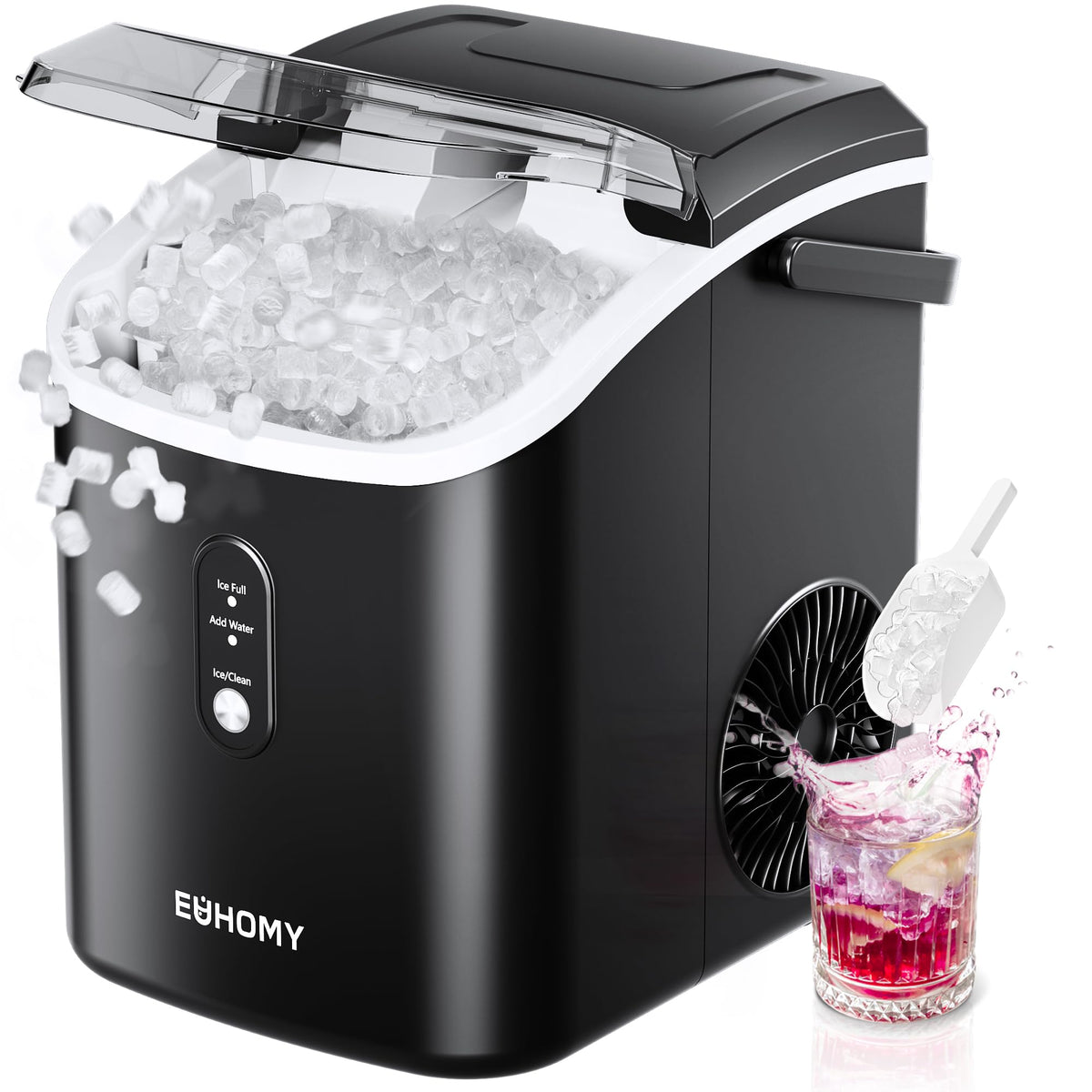 EUHOMY Nugget Ice Maker, Chewable Pellet Ice Machine with Handle, Ready in 6 Mins, 15.5kg/24H