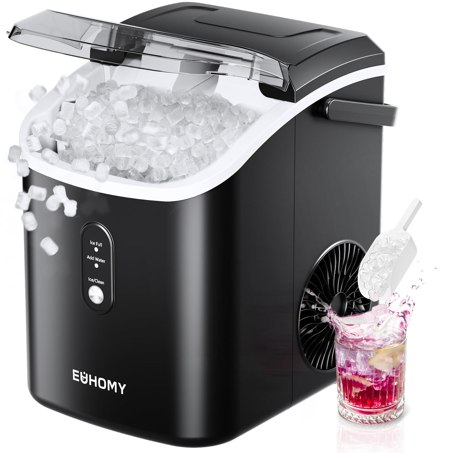 EUHOMY Nugget Ice Maker, Chewable Pellet Ice Machine with Handle, Ready in 6 Mins, 15.5kg/24H