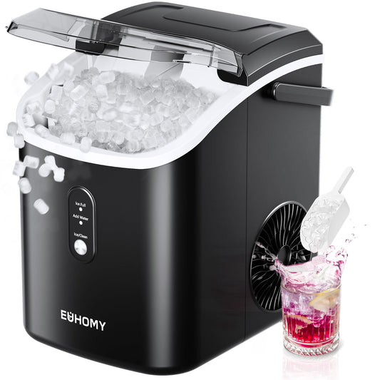 EUHOMY Nugget Ice Maker, Chewable Pellet Ice Machine with Handle, Ready in 6 Mins, 15.5kg/24H
