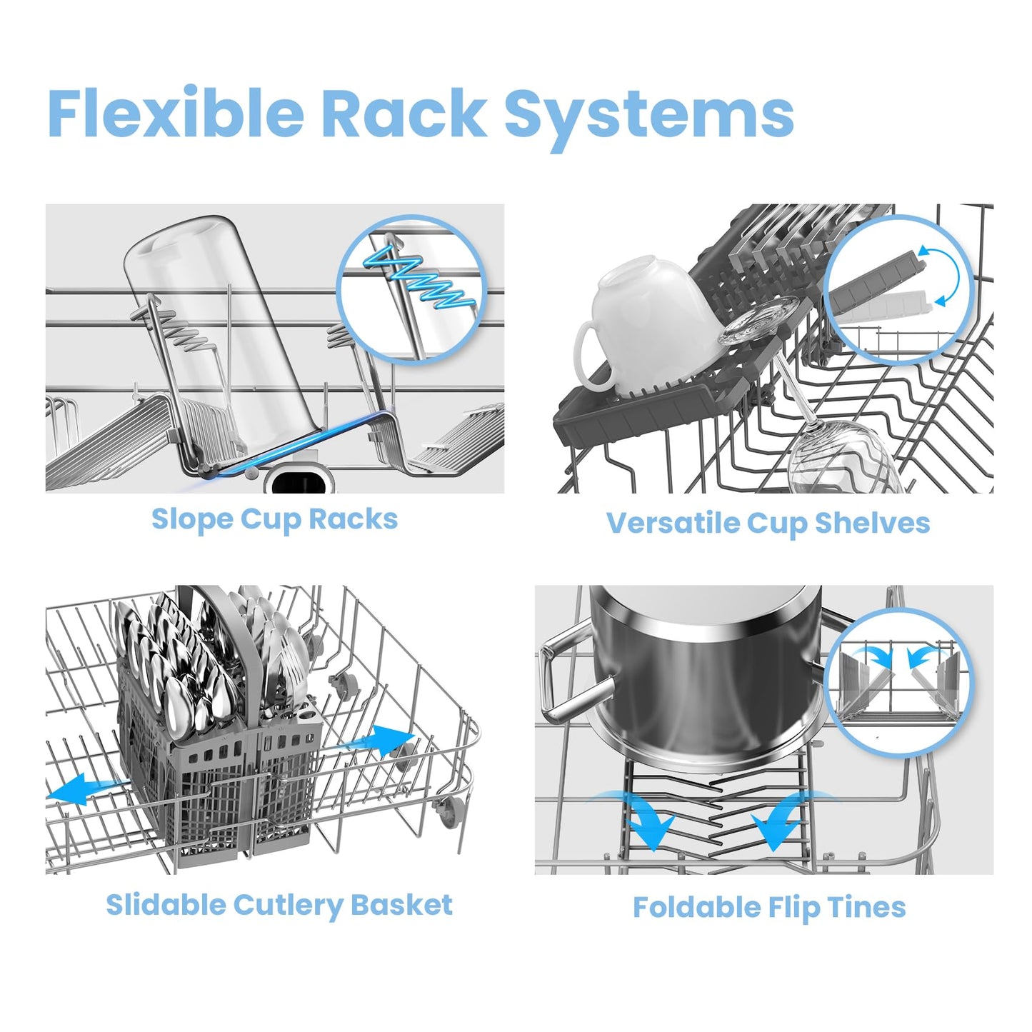 COMFEE' Freestanding Dishwasher FD1435E-X with 14 place settings, Full Size, Whisper Quiet 44dB
