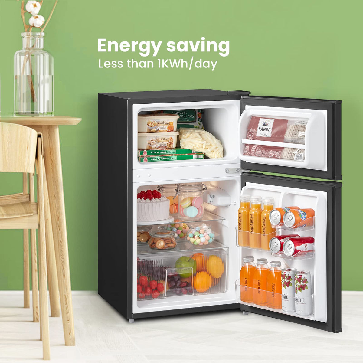 COMFEE' RCT87BL2(E) Under Counter Fridge Freezer, 87L Double Door Small Fridge Freezer with Light