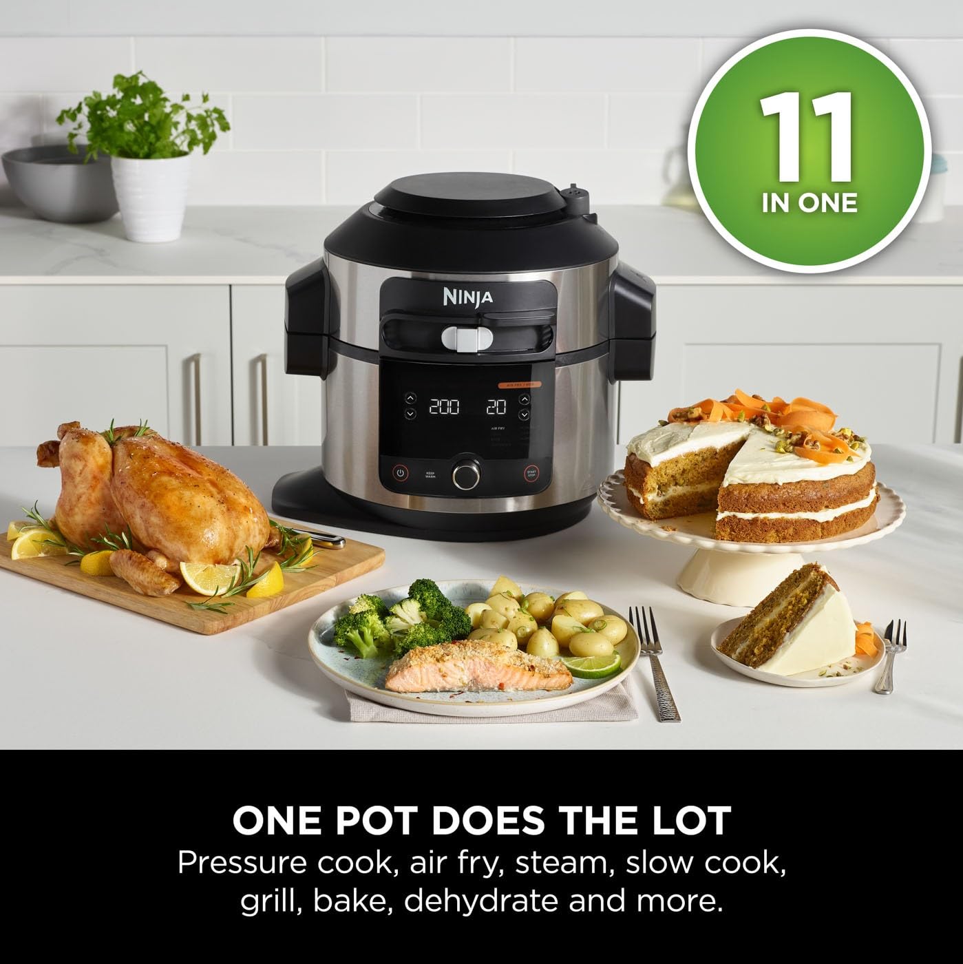 Ninja Foodi 11-in-1 SmartLid Multi-Cooker, 6L, Electric Pressure Cooker & Air Fryer, Layer Mains & Sides with Reversible Rack