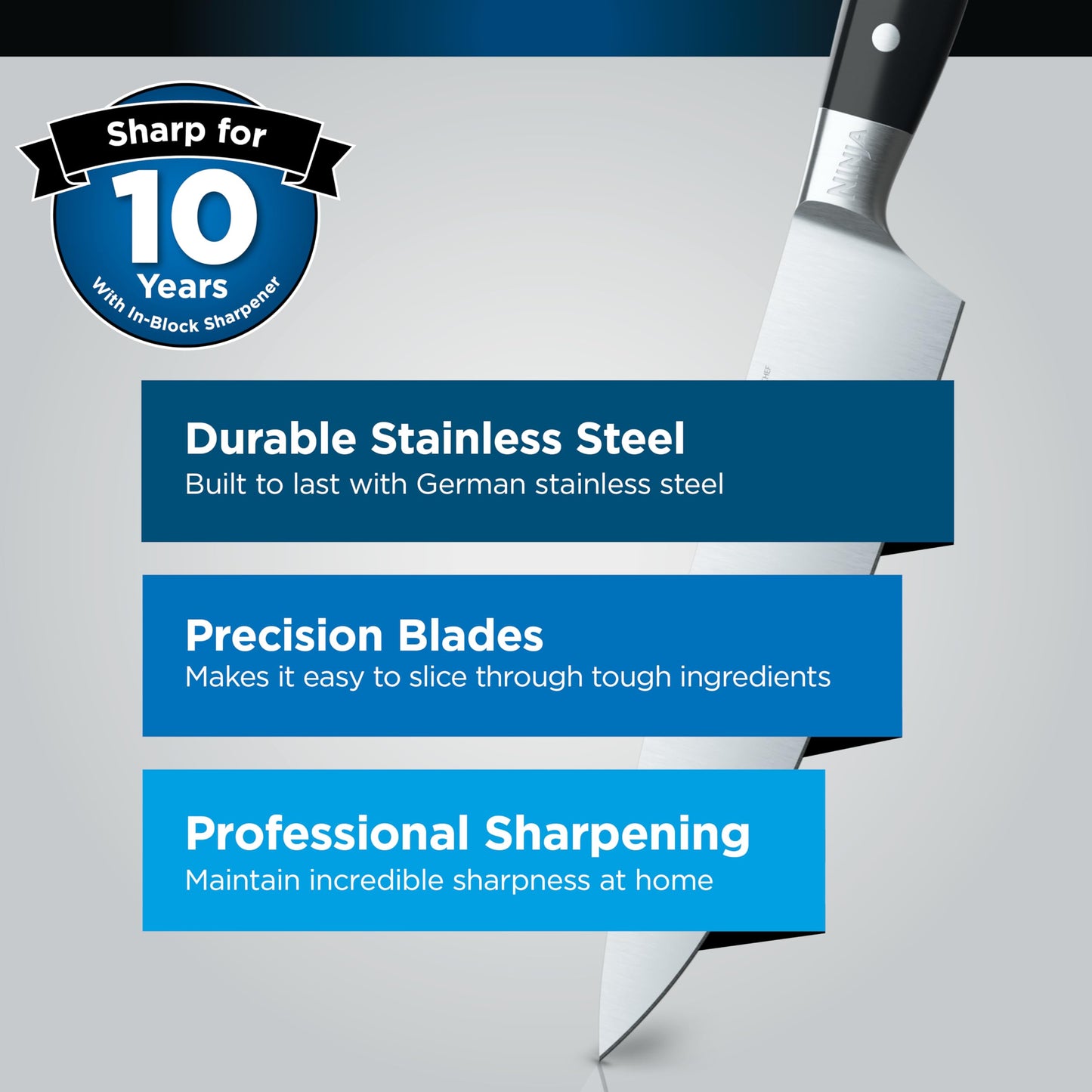 Ninja Foodi StaySharp Knife Block with Integrated Sharpener, 5-Piece Knife Set includes Chef